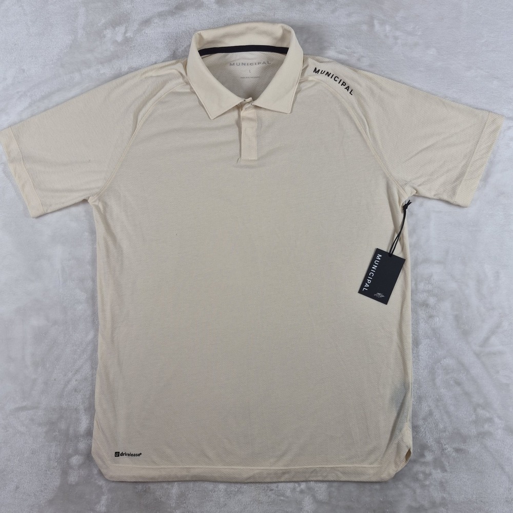 Municipal Sport Tech Polo Shirt Men's Large Ivory Drirelease Performance NWT